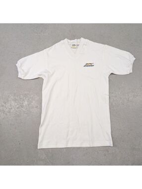 Vintage 80s Cheetah Brand V-neck Cut White T-shirt